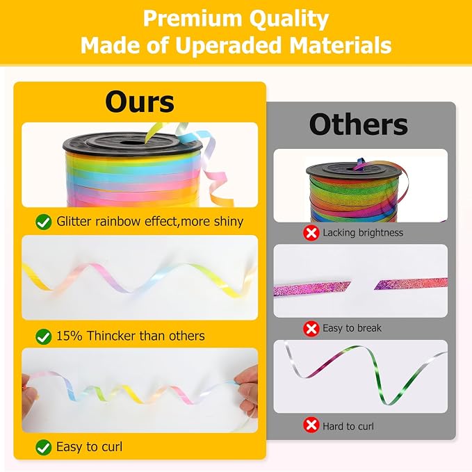 Balloon String, Kaluofan Wide Curling Ribbon, Extra Long 1/5" Wide x 500Yd | - Image 3