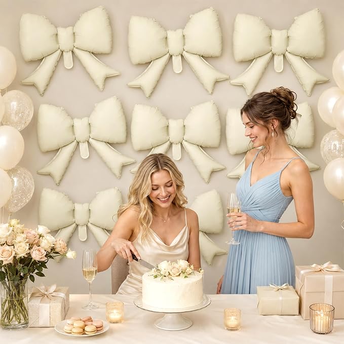 8Pcs White Bow Foil Balloons, 21Inch Cream White Bow Shaped Balloons - Image 4