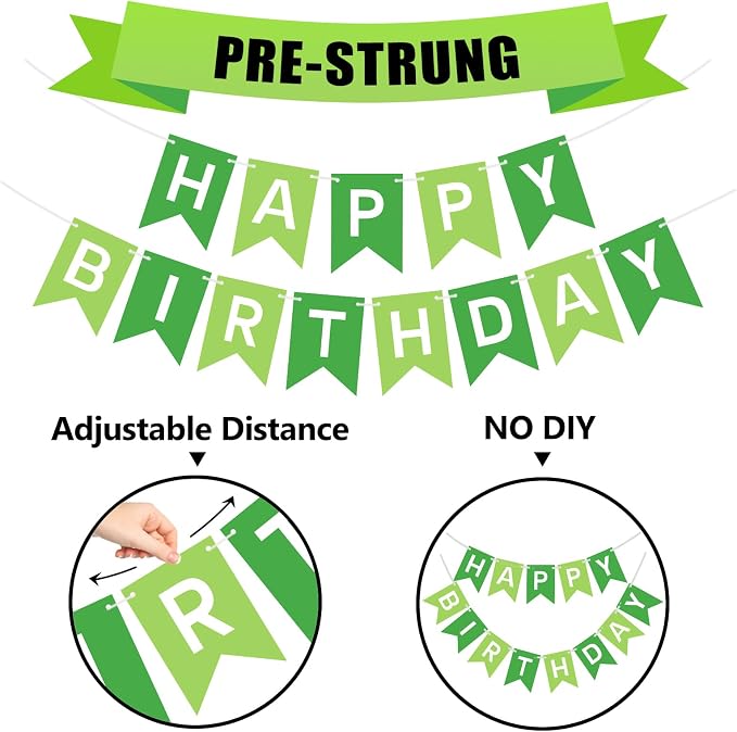 Pre-Strung Green Happy Birthday Banner Signs Party Decorations - Image 3