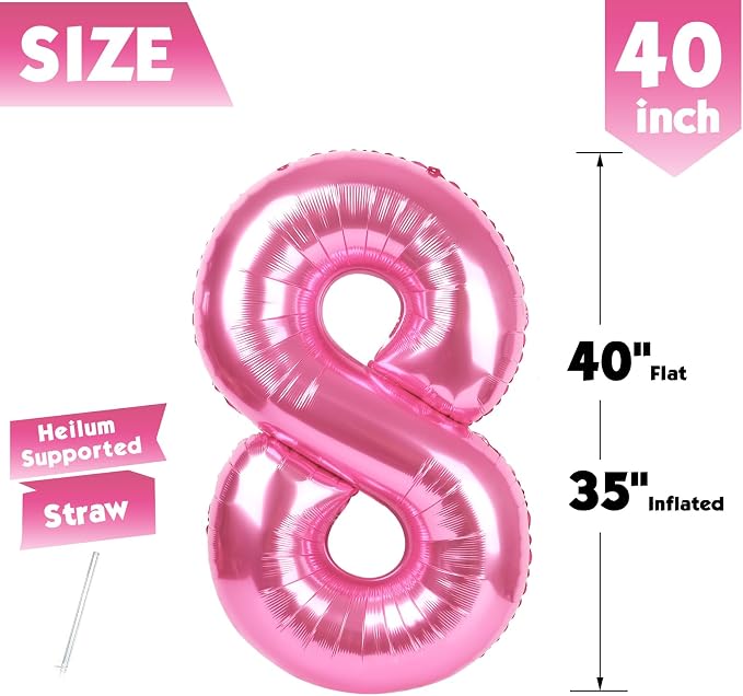 40 Inch Pink Number 8 Balloon Birthday Party Decorations - Image 5