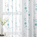 HOMEIDEAS White and Blue Embroidered Floral Sheer Curtains 96 Inches Long 2 by HOMEIDEAS