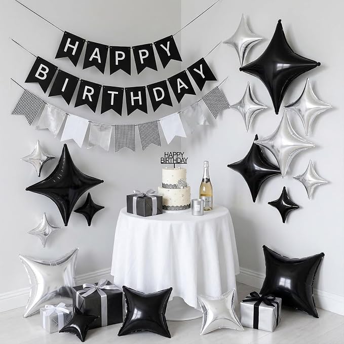 Black Silver Star Balloons, 26 Inch and 10 Inch Silver Stars Shaped Balloon - Image 6