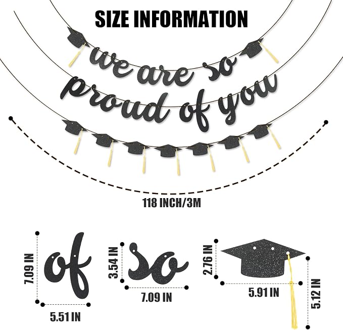 2026 Graduation Banners Party Decorations-Black Glitter We are So Proud of You - Image 2