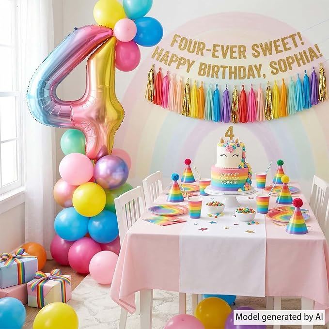 Rainbow Ombre Number 4 Balloon 40 Inch, Pastel Foil Decor | Dreamy Rainbow - Image 7