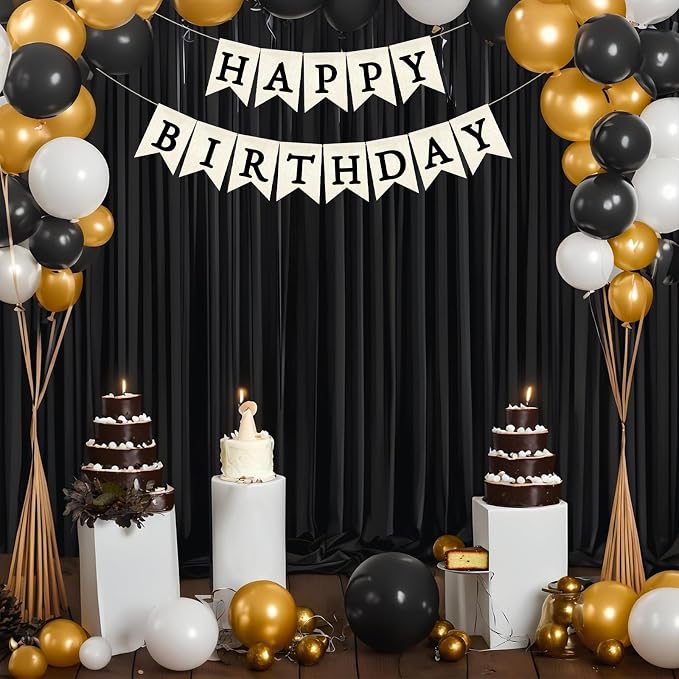 Black Happy Birthday Banner Pre-strung Burlap Bunting Party Backdrop Sign - Image 6