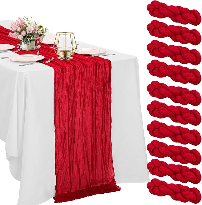 10 Pack Red Cheesecloth Table Runner 10FT Boho Gauze Fabric Table Runner by HAISIWLKJ