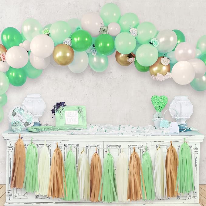 Gold Ivory Pale Green Tassel Garland - Image 3