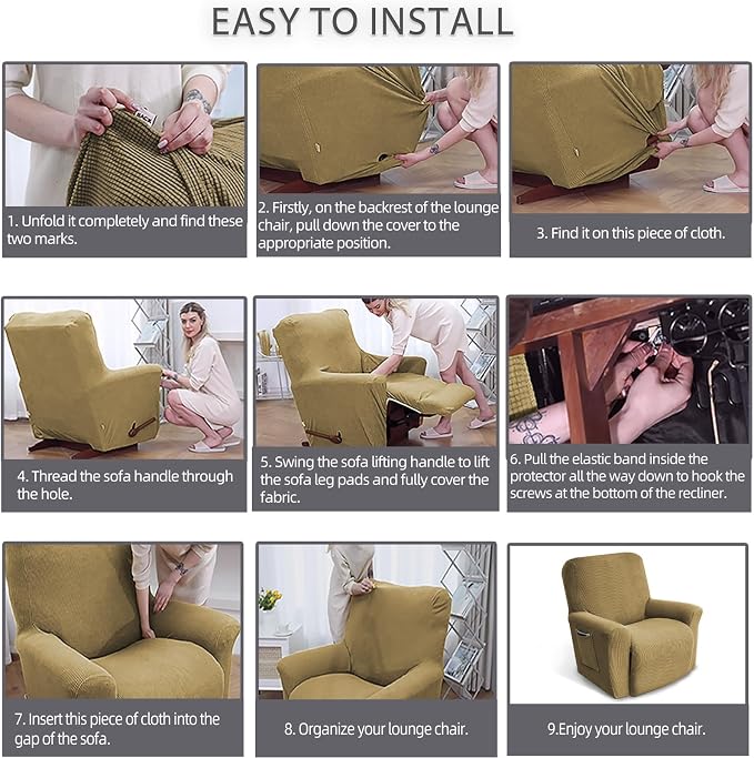 Recliner Chair Covers, 1-Piece Lazy Boy Recliner Covers, Tan | Washable Stretch - Image 5