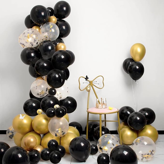 Patimate Black Gold Confetti Balloons Set - Image 6