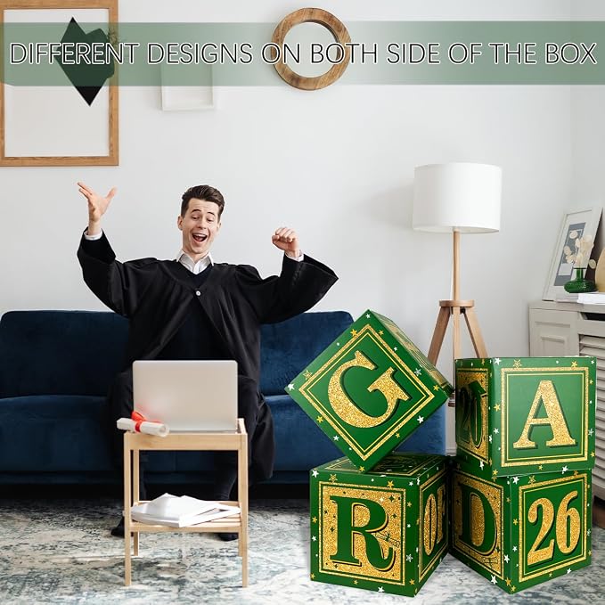 Graduation Decorations Class of 2026 Decorations Green and Gold | Balloon Boxes - Image 5