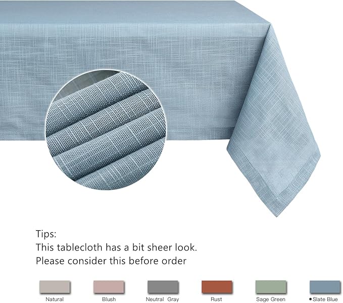 maxmill Lux Faux Linen Tablecloth with Slubby Yarn Textured Weaves Wrinkle Free Anti-Shrink Soft Table Cloth for Kitchen Dining Tabletop for Outdoor and Indoor Use Rectangle 60 x 104 Inch Slate Blue