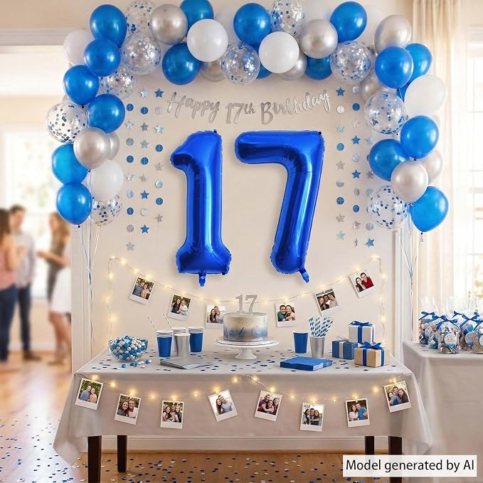 Navy Blue Number 17 Balloon 40 Inch, Shiny Foil Numeral - Image 3