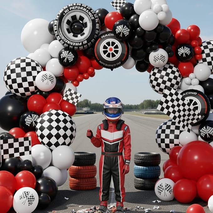 Race Car Balloon Arch Kit -153Pcs Different Size Balloons and Tire Flags - Image 4