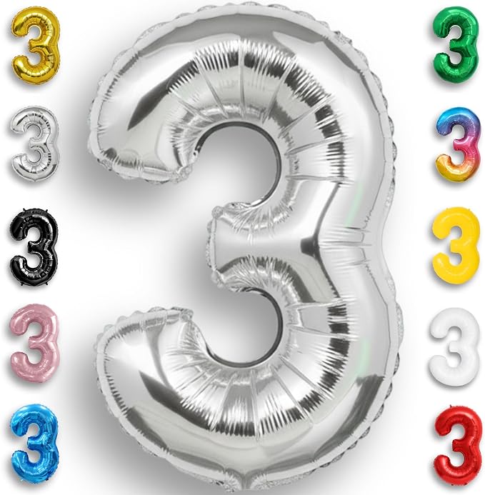 Silver Number Balloon 3 Mylar Foil Balloons 32 inch by Unknown