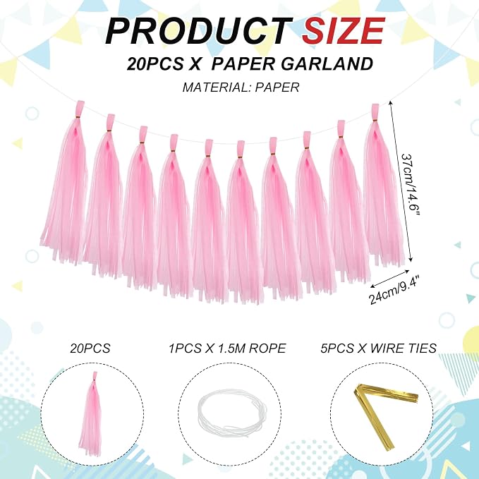 MECCANIXITY 20Pcs Tassel Garland Banner Tissue Paper - Image 2