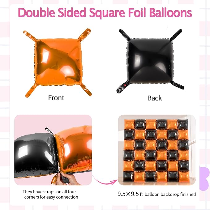 36pcs Black & Orange Square Foil Balloons Kit - Image 2