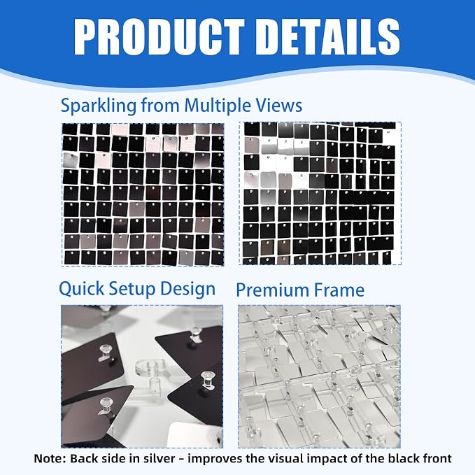 Ozikutech 24 Pcs Black Shimmer Wall Backdrop Panels - Image 4