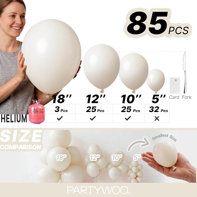 PartyWoo White Balloons 85pcs Sand White Beige Cream Ivory Boho Neutral | - Image 6