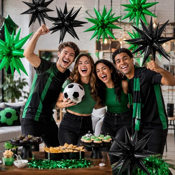 9Pcs Green and Black Star Balloons, Large Explosion Foil Balloons, Metallic - Image 5