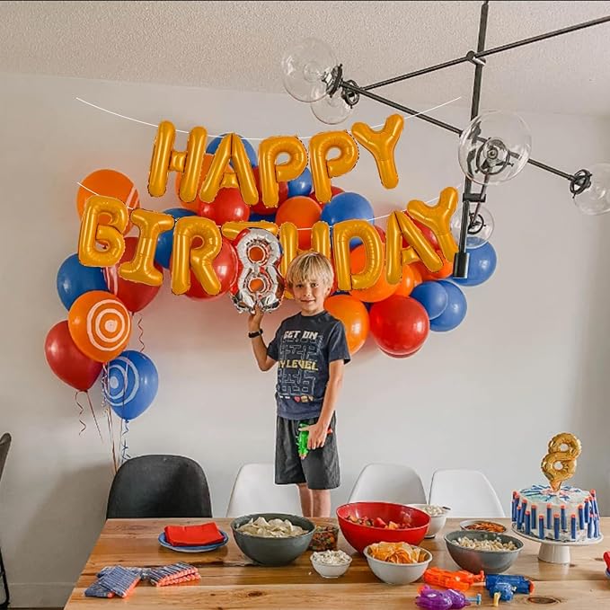 TONIFUL 16 Inch Orange Happy Birthday Balloons Banner Decorations | Reusable - Image 3
