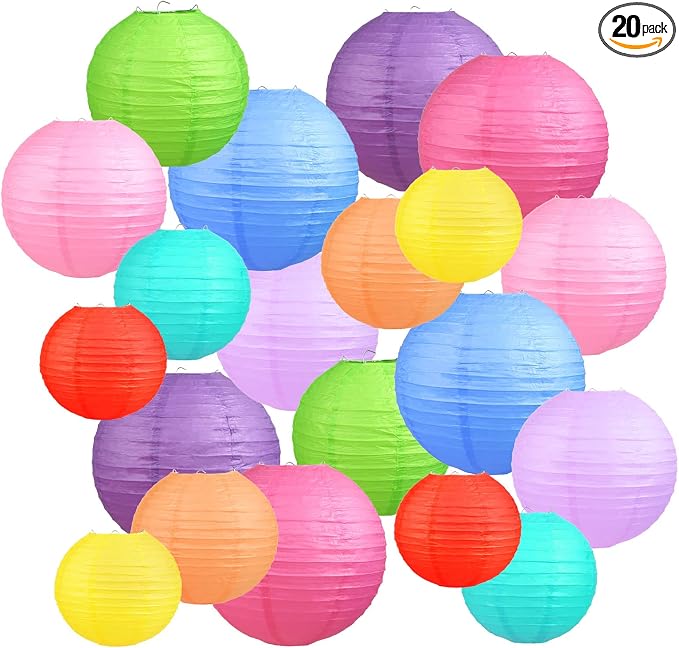 LIHAO 20PCS Colorful Paper Lanterns Party Decorations | Sizes 6'' 8'' 10'' 12' by LIHAO