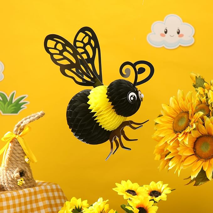 Jetec 6 Pcs Cute Honey Bee Party Decor, Bee Day Honeybee Honeycomb Hanging - Image 5
