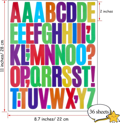Bemeol 1872 Pieces Letter Stickers 36 Sheets 2 Inch Alphabet Letter Stickers Vinyl Self Adhesive Sticker Letters for Bulletin Board Home Classroom Mailbox Decor(Colorful)