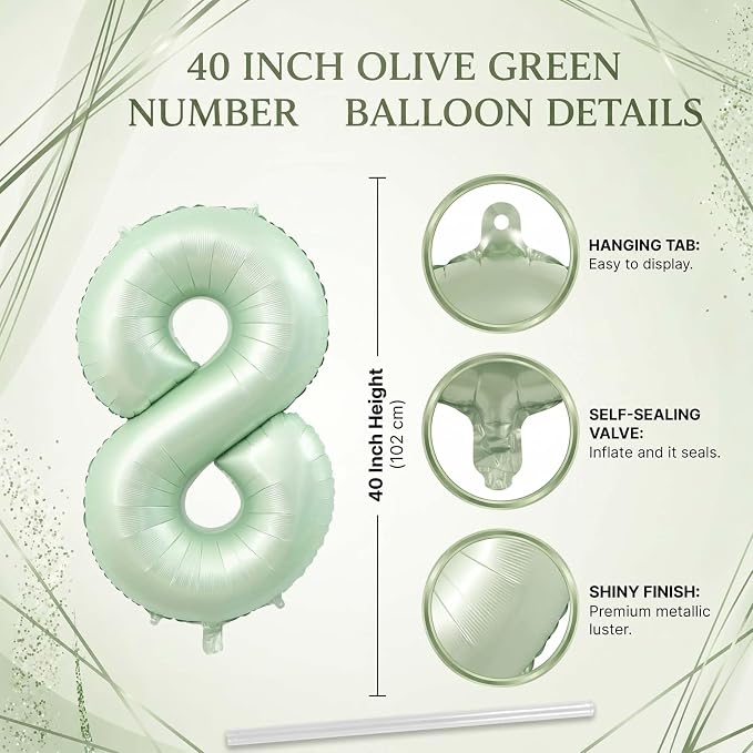 Olive Green Number 8 Balloon 40 Inch, Focal Prop - Image 4