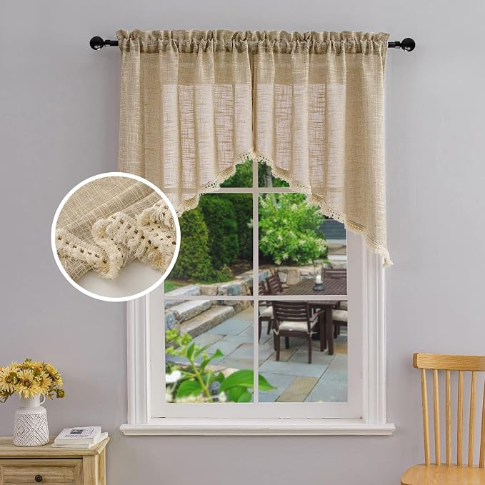 Beda Home Tassel Linen Textured Swag Curtain Valance by BedaHomeBedaLife