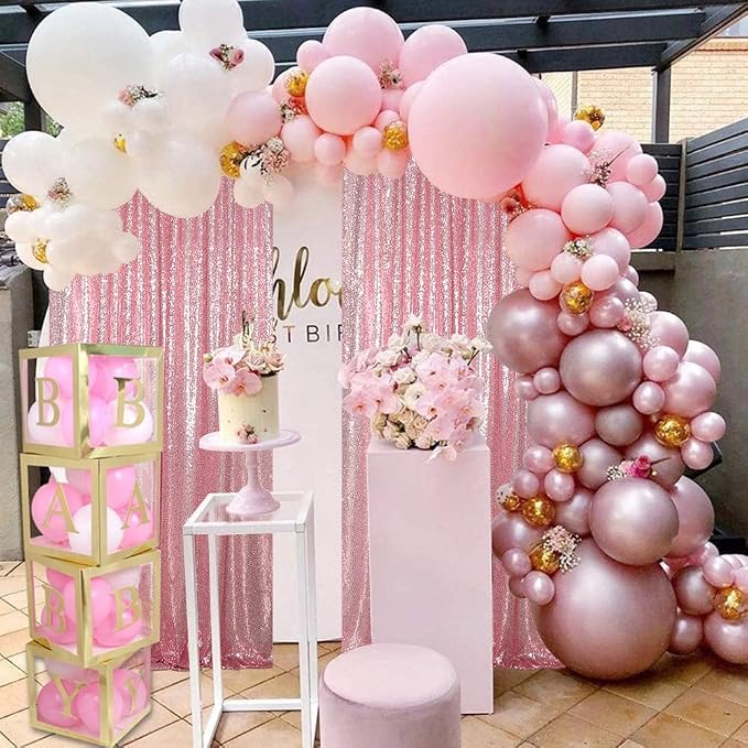 Sequin Backdrop 4 Pcs 2ftx8ft Glitter Blush Pink Party Backdrop Curtain Wedding - Image 6