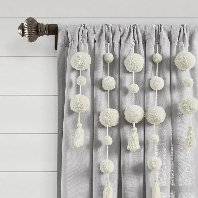 Lush Decor Boho Pom Pom Tassel Linen Textured Window Curtain Panel, Single 52" - Image 2