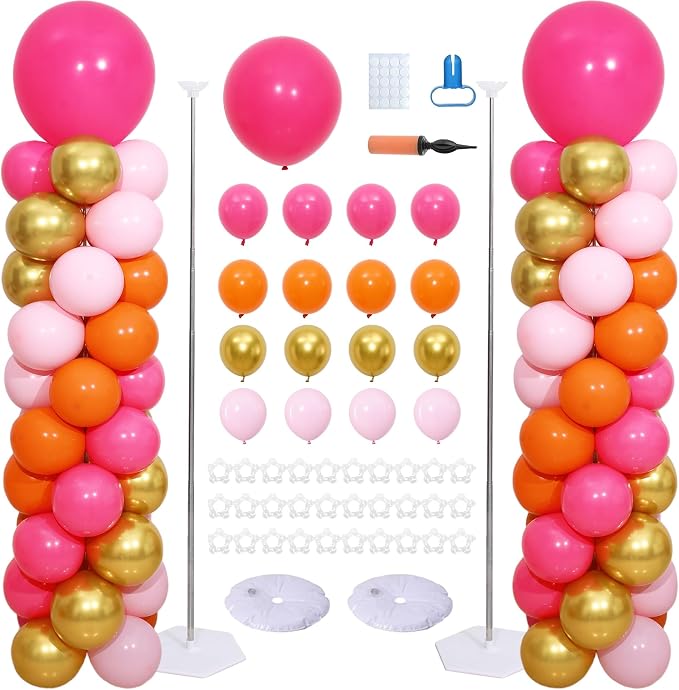 Pink and Orange Balloons Column Stand Kit 2 Sets Balloon Tower | 102Pcs Hot by ZyloonDecoration