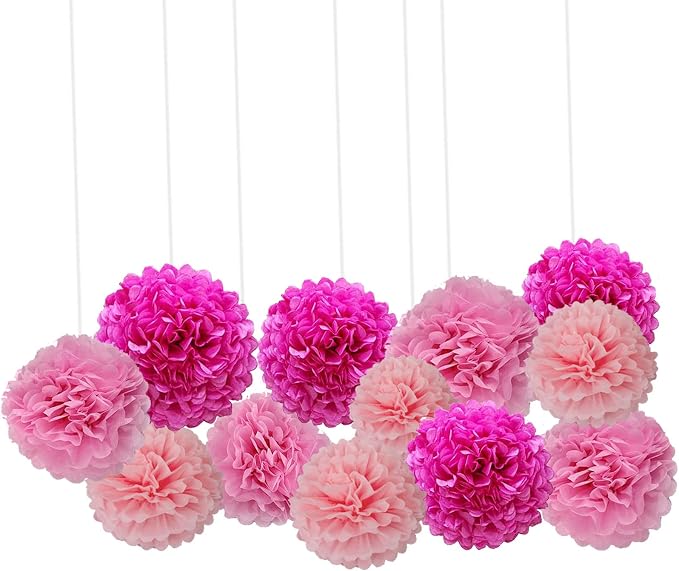 We Moment Hot Pink and Light Pink Paper Pom Poms - Image 2
