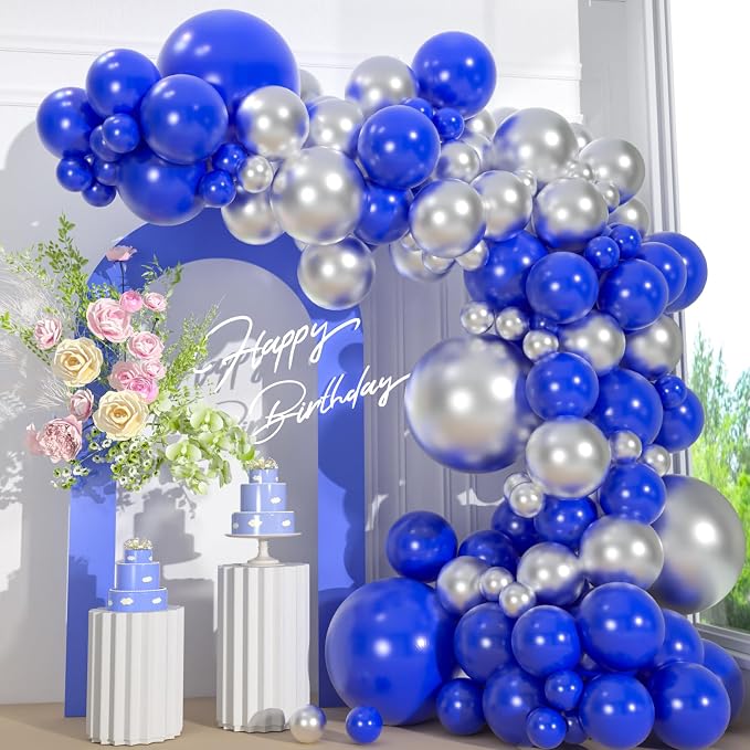110pcs Royal Blue and Metallic Silver Balloons, 18/12/10/5 Inch Balloons | by ZizasAry
