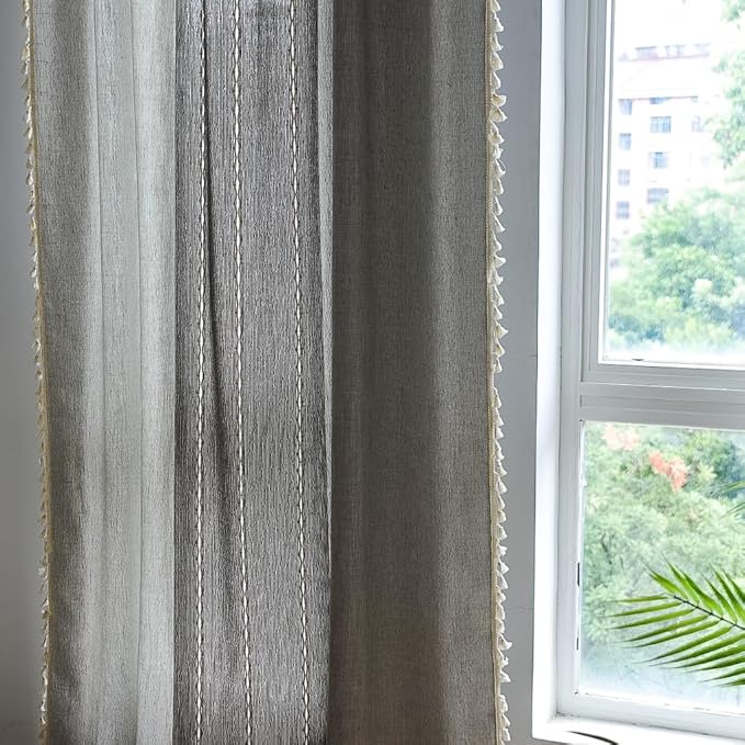Sutuo Home Boho Curtains for Bedroom Dining Room, Semi Blackout Linen Farmhouse - Image 8