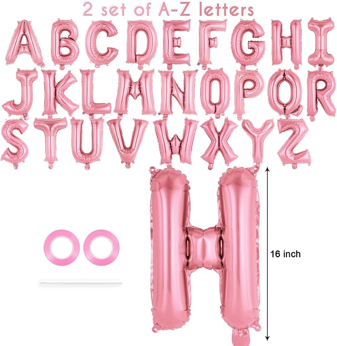 52 Pcs Pink Letter Balloons, 16 Inch Foil Alphabet Letter Balloons, Letter A-Z - Image 2