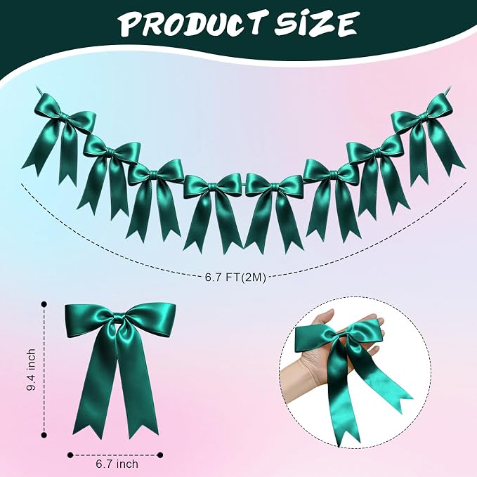 2 Strings of 16PCS Dark Green Bow Garlands Banner Decoration, Pre-Strung Satin - Image 2