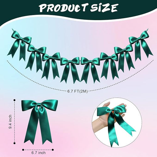 1 String of 8PCS Dark Green Bow Garland Banner Decoration, Pre-Strung Satin - Image 2