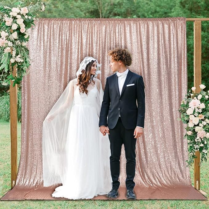 PartyDelight Rose Gold Sequin Backdrop 6x6ft Sparkly Photo Curtain | 4 Inch Rod - Image 4