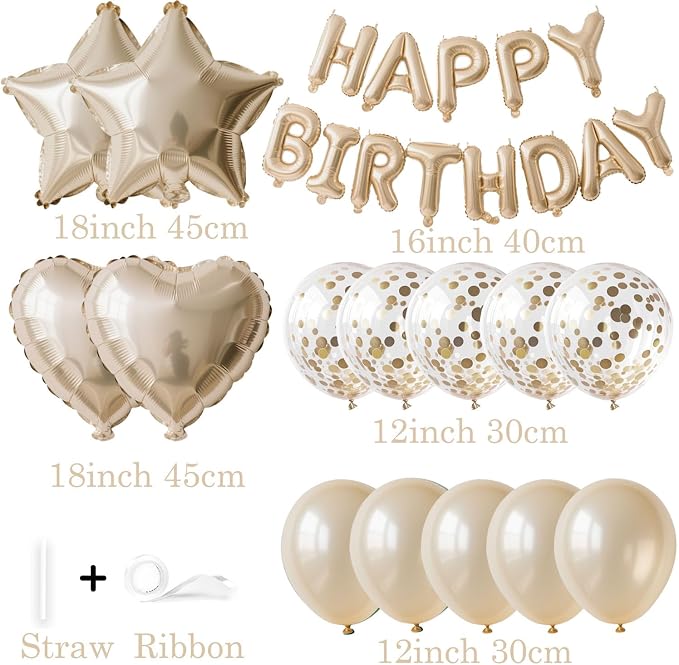 27 Pcs Champagne Gold Birthday Decorations, 3D Letters Champagne Gold Happy - Image 2