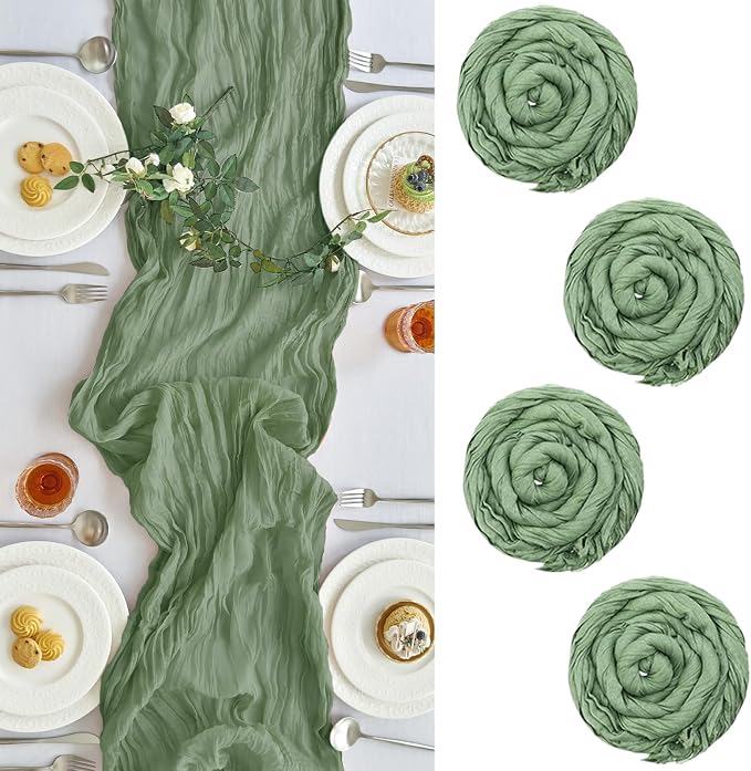 IVAPUPU 4 Pcs Cheesecloth Table Runner - 10ft Sage Green Summer Boho Gauze by IVAPUPU