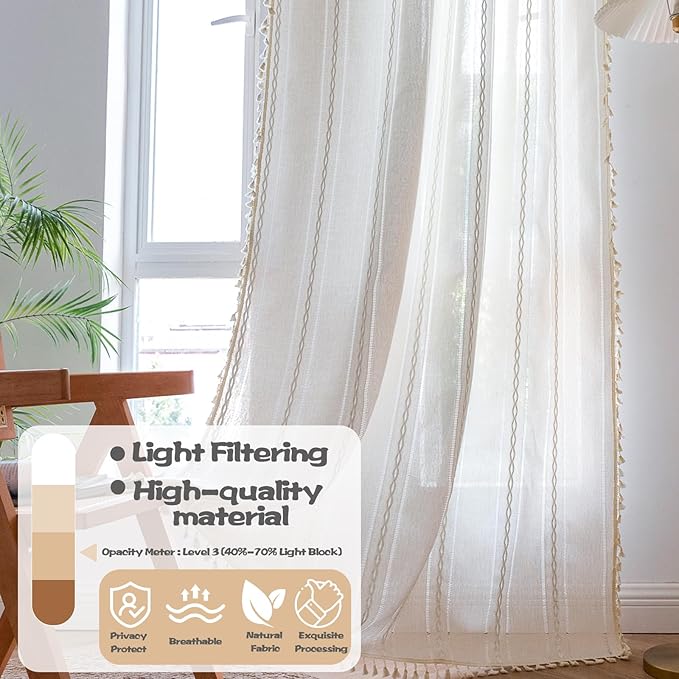 Sutuo Home Boho Curtains for Bedroom Living Room 84 Inches Long, Semi-Blackout - Image 2