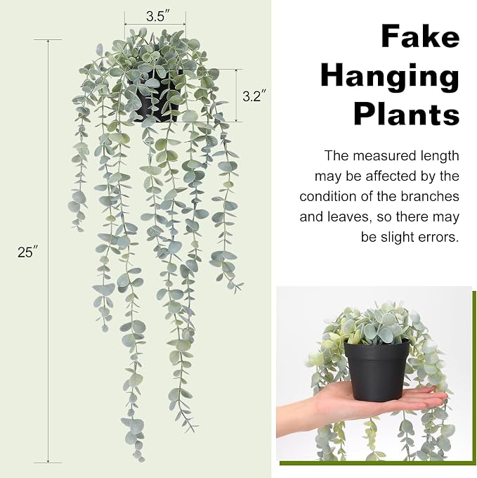 COCOBOO 1pcs Artificial Hanging Plants, Fake Potted Eucalyptus Faux Hanging - Image 2