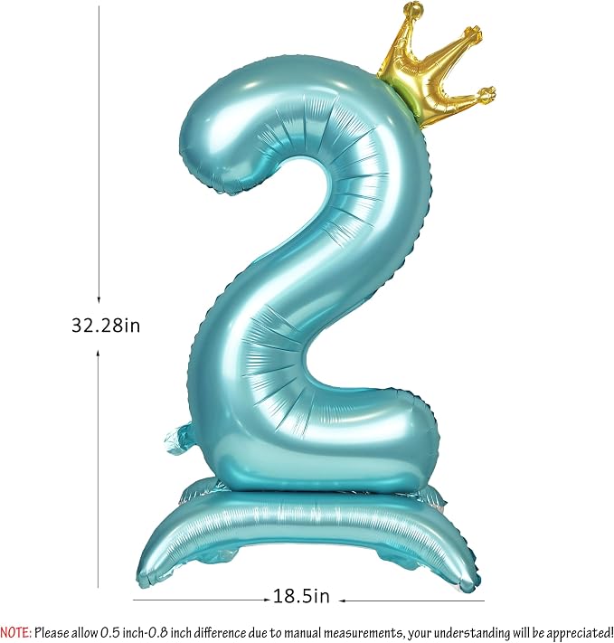 Blue Crown Number 2 Foil Balloon Standing Blue digital 2 Foil Balloon | - Image 2