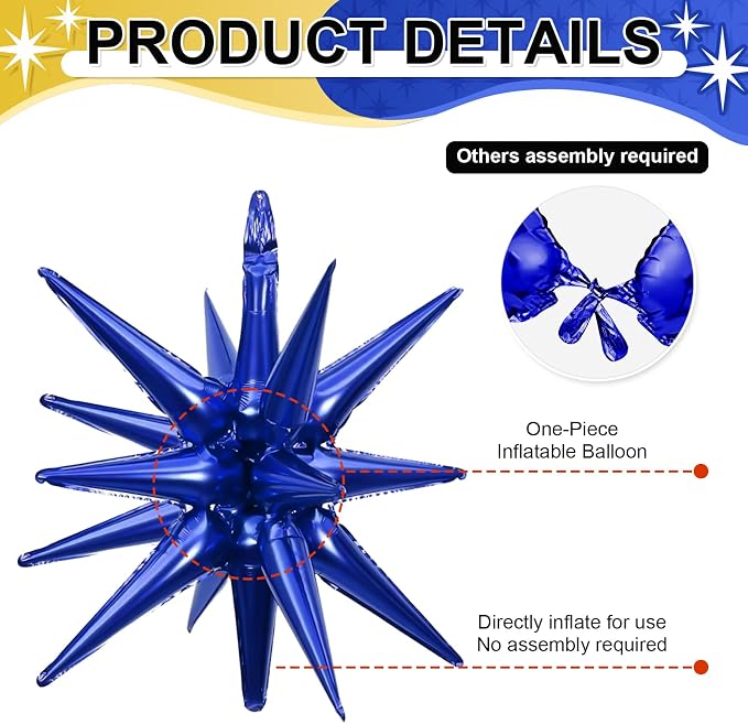9Pcs Navy Blue Gold Star Balloons, Large Navy and Gold Explosion Star Foil - Image 3