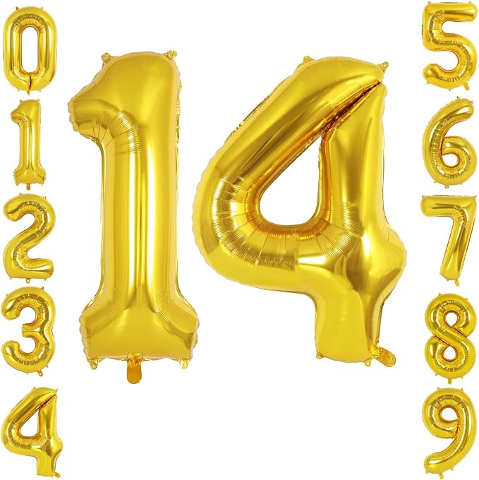 40 Inch Gold Number 14 Foil Balloon by TNCDJKPA