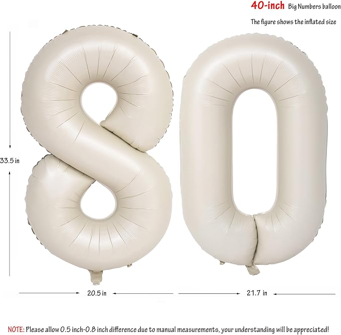 40 In Cream white Number Balloons Helium Foil Mylar Balloon Digital 80 | - Image 2
