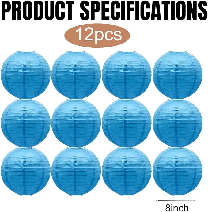 Sky Blue Paper Lanterns Decorative Round Shape Lanterns - Image 3