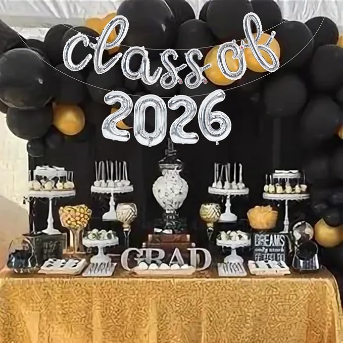 TONIFUL Silver Cursive Class of 2026 Graduation Balloon Banners 2026 - Image 6