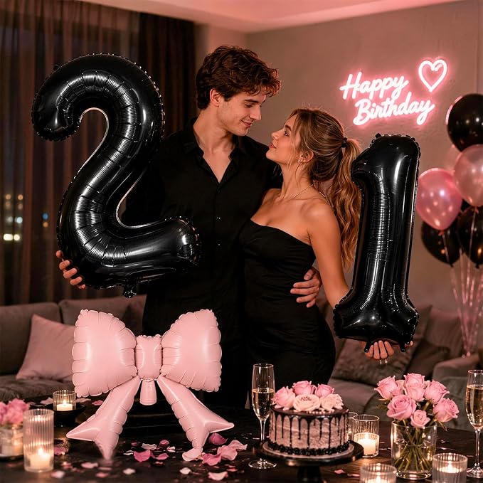 40 Inch Black Number 9 with Pink Bow Balloon, Giant Self Inflating Black Foil - Image 6